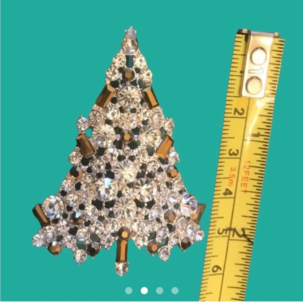Silver and gold Christmas Tree Brooch - Picture 4 of 7